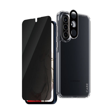 CARE by PanzerGlass Samsung Galaxy A36 (5G) 3-i-1 FLAGSHIP Bundle - Cover / Privacy Skærmbeskyttelse (UWF) / Kamerabeskyttelse - Gennemsigtig / Sort