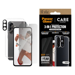 CARE by PanzerGlass Samsung Galaxy A56 (5G) 3-i-1 FLAGSHIP Bundle - Cover / Privacy Skærmbeskyttelse (UWF) / Kamerabeskyttelse - Gennemsigtig / Sort