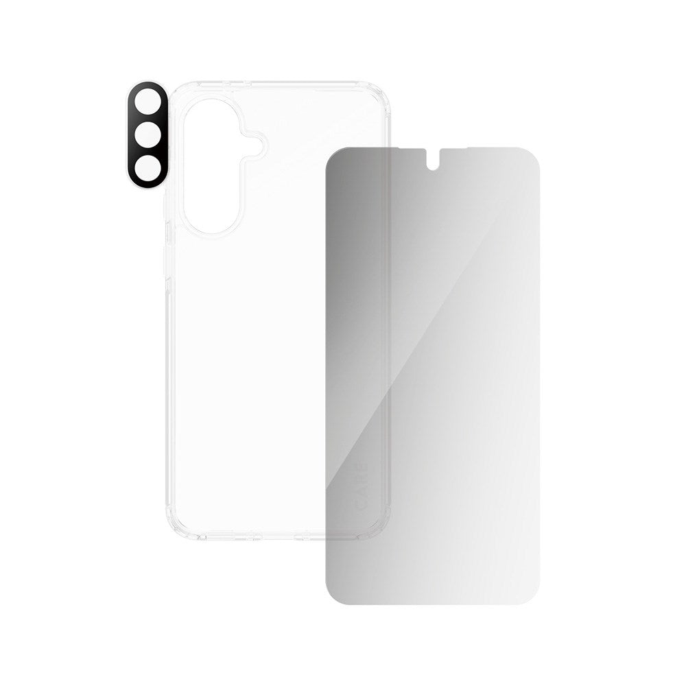 CARE by PanzerGlass Samsung Galaxy A56 (5G) 3-i-1 FLAGSHIP Bundle - Cover / Privacy Skærmbeskyttelse (UWF) / Kamerabeskyttelse - Gennemsigtig / Sort