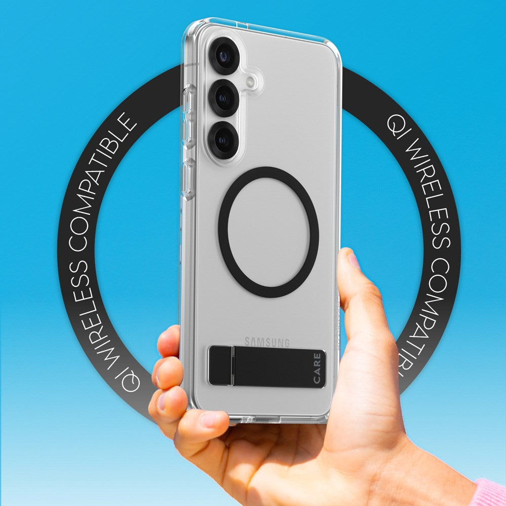 CARE by PanzerGlass Samsung Galaxy S25+ (Plus) Feature Kickstand Case - Qi Kompatibel - Transparent / Black