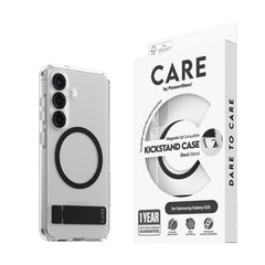 CARE by PanzerGlass Samsung Galaxy S25 Feature Kickstand Case - Qi Kompatibel - Transparent / Black