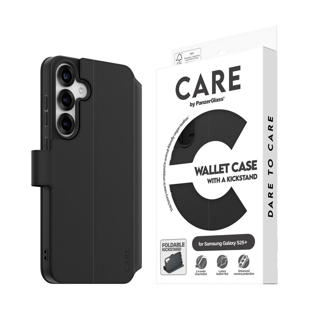 CARE by PanzerGlass Samsung Galaxy S25+ (Plus) Feature Wallet Case m. Ståfunktion - Sort