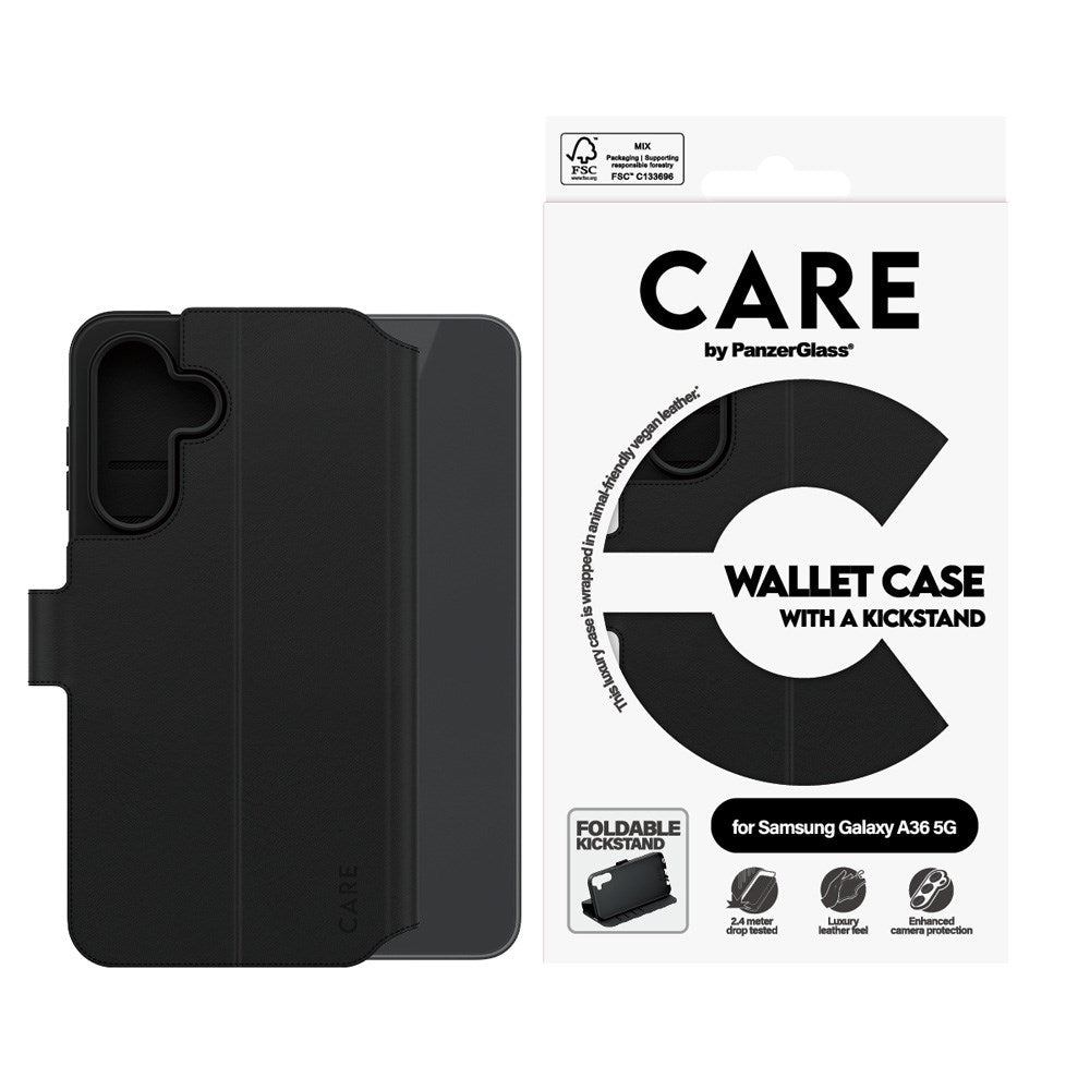 CARE by PanzerGlass Samsung Galaxy A36 (5G) Feature Wallet Case m. Ståfunktion - Sort