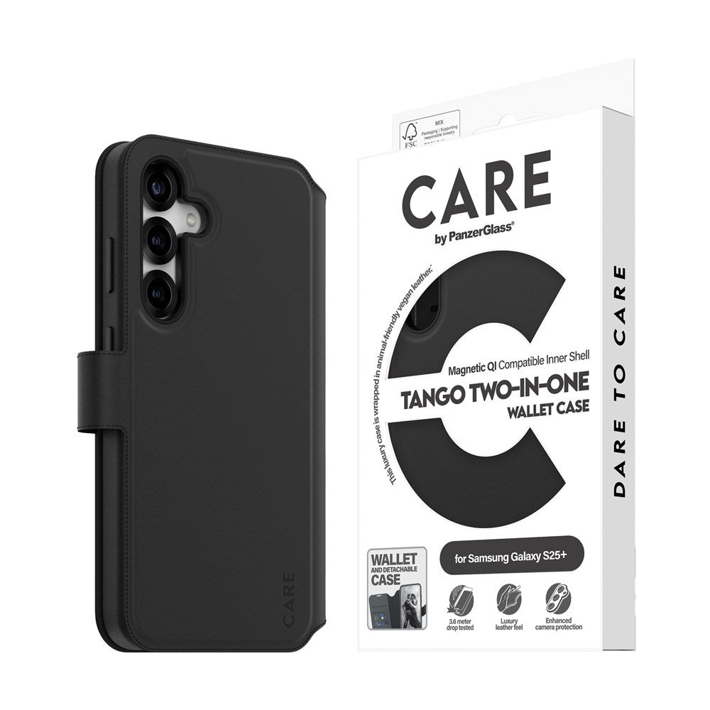 CARE by PanzerGlass Samsung Galaxy S25+ (Plus) Feature Tango 2-in-1 Cover m. Pung - Qi Kompatibel - Sort
