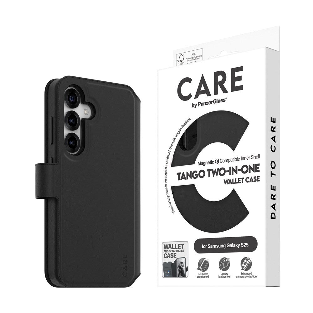 CARE by PanzerGlass Samsung Galaxy S25 Feature Tango 2-in-1 Cover m. Pung - Qi Kompatibel - Sort