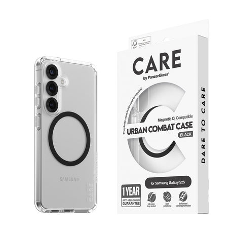 CARE by PanzerGlass Samsung Galaxy S25 FLAGSHIP Urban Combat Case - Qi Kompatibel - Gennemsigtig / Black