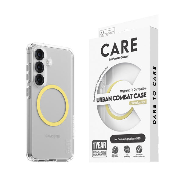 CARE by PanzerGlass Samsung Galaxy S25 FLAGSHIP Urban Combat Case - Qi Kompatibel - Gennemsigtig / Chardonnay