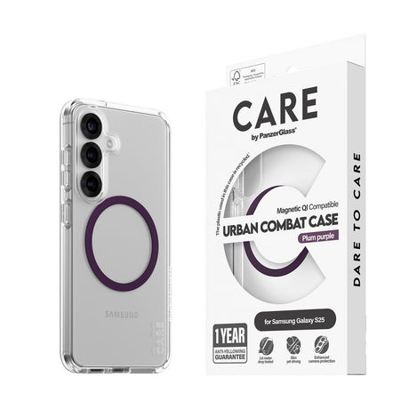 CARE by PanzerGlass Samsung Galaxy S25 FLAGSHIP Urban Combat Case - Qi Kompatibel -Gennemsigtig / Plum Purple