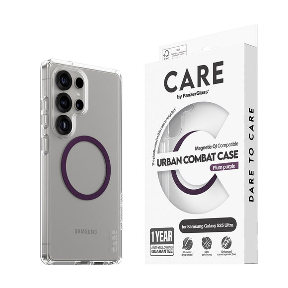 CARE by PanzerGlass Samsung Galaxy S25 Ultra FLAGSHIP Urban Combat Case - Qi Kompatibel -Gennemsigtig / Plum Purple