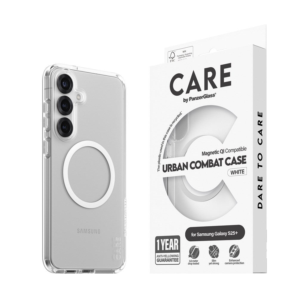 CARE by PanzerGlass Samsung Galaxy S25+ (Plus) FLAGSHIP Urban Combat Case - Qi Kompatibel - Gennemsigtig / White