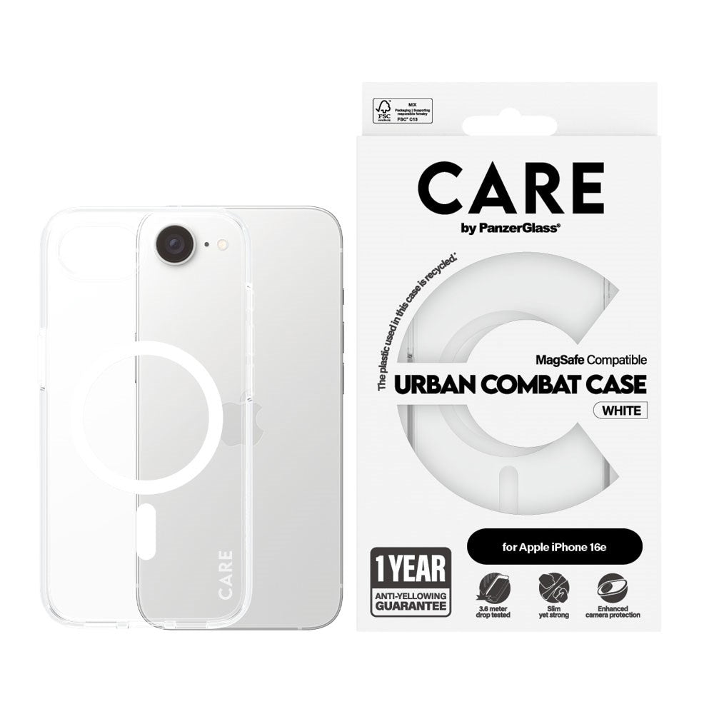 CARE by PanzerGlass iPhone 17e / 16e FLAGSHIP Urban Combat Case - MagSafe Kompatibel - Transparent / White