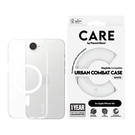 CARE by PanzerGlass iPhone 17e / 16e FLAGSHIP Urban Combat Case - MagSafe Kompatibel - Transparent / White