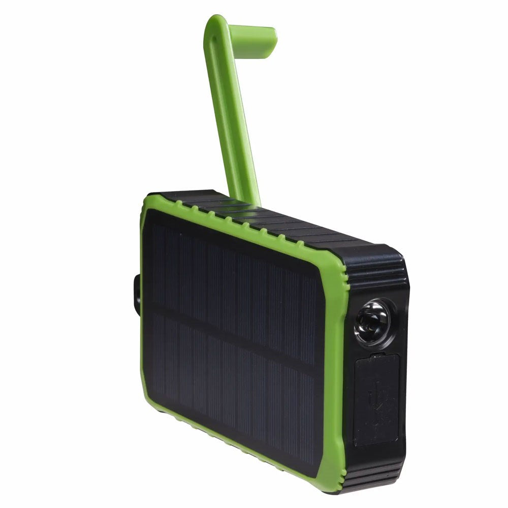 Denver PSO-10012 Solcelle PowerBank m. Håndsving & Lygte - 10.000 mAh - Sort / Grøn