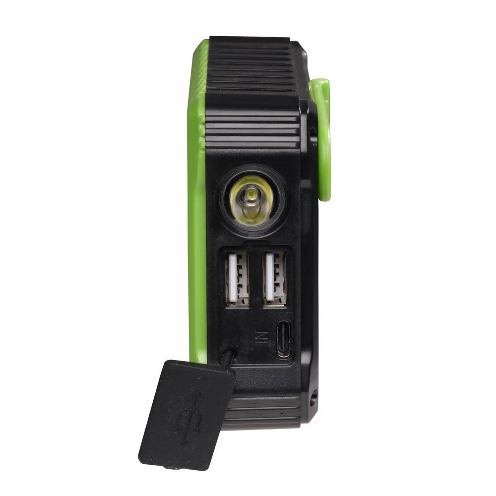 Denver PSO-10012 Solcelle PowerBank m. Håndsving & Lygte - 10.000 mAh - Sort / Grøn