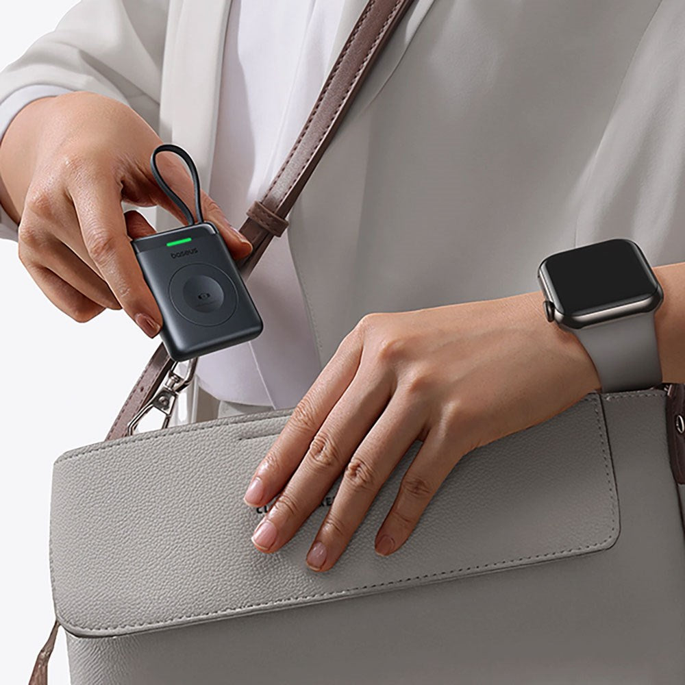 Baseus EnerFill 5W Powerbank til Apple Watch m. Trådløs Opladning & Indbygget USB-C Kabel - Sort