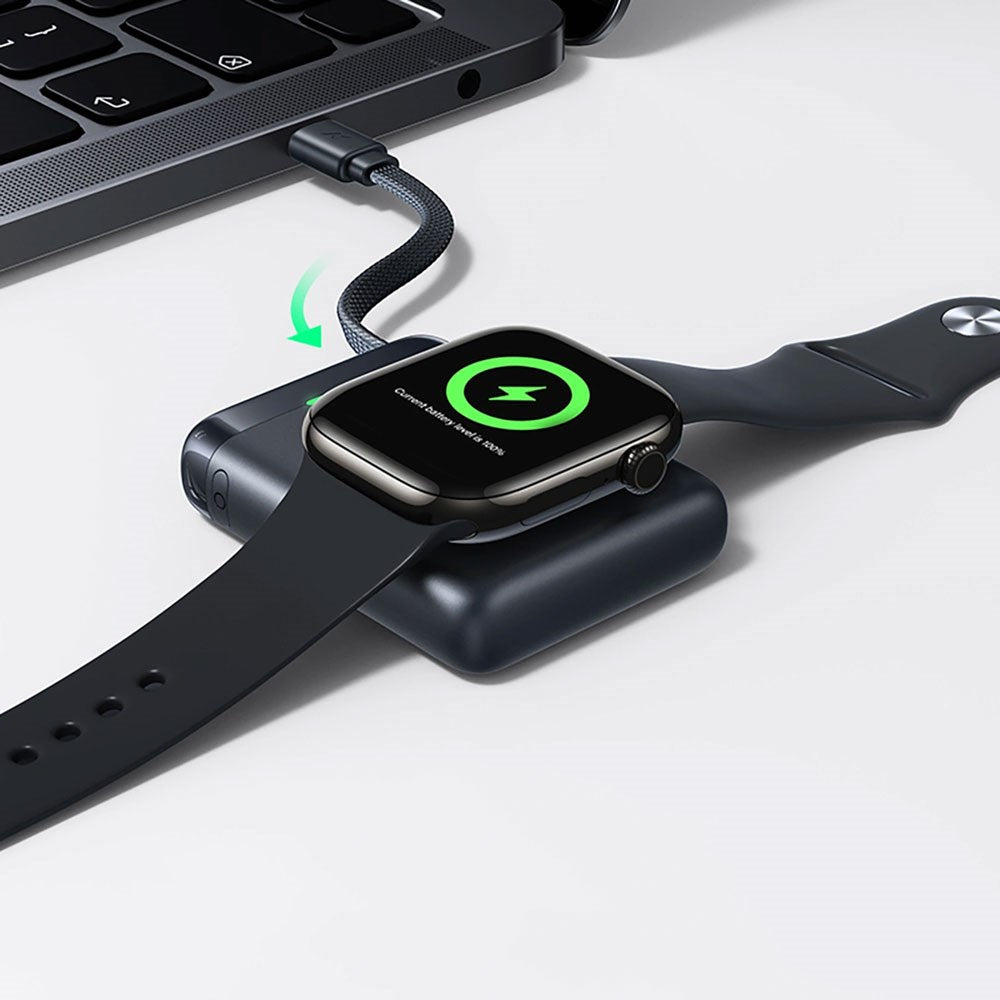 Baseus EnerFill 5W Powerbank til Apple Watch m. Trådløs Opladning & Indbygget USB-C Kabel - Hvid
