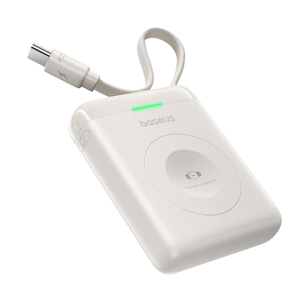 Baseus EnerFill 5W Powerbank til Apple Watch m. Trådløs Opladning & Indbygget USB-C Kabel - Hvid