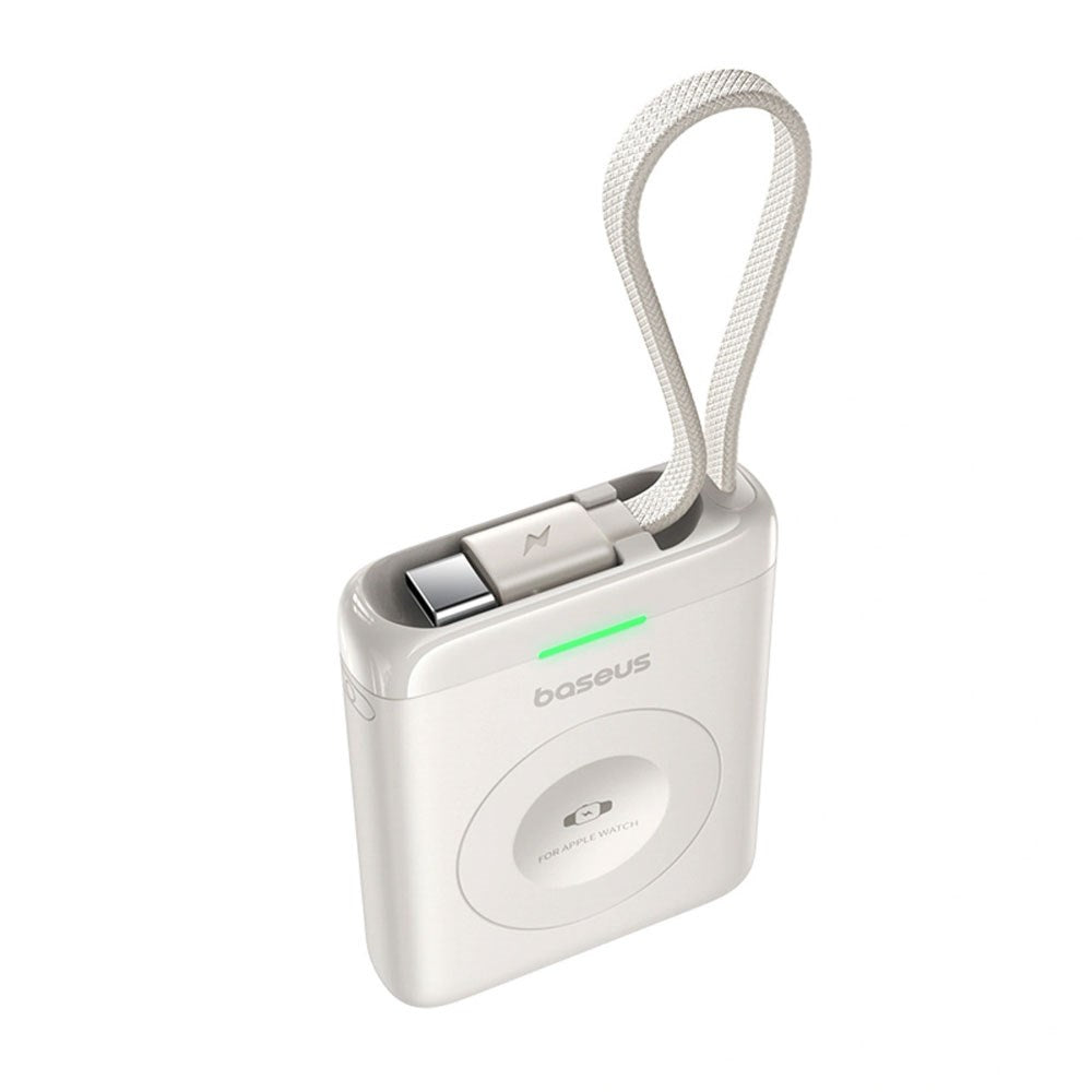 Baseus EnerFill 5W Powerbank til Apple Watch m. Trådløs Opladning & Indbygget USB-C Kabel - Hvid