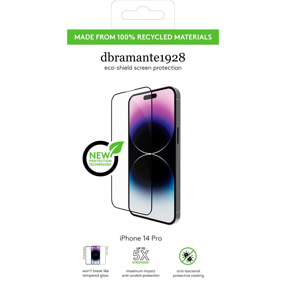 iPhone 14 Pro dbramante1928 Eco-Shield Skærmbeskyttelse m. Monteringsramme - Sort Kant