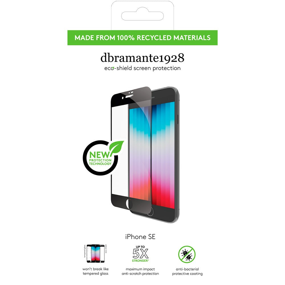 iPhone SE (2022 / 2020) / 8 / 7 / 6s / 6 dbramante1928 Eco-Shield Skærmbeskyttelse m. Monteringsramme - Sort Kant