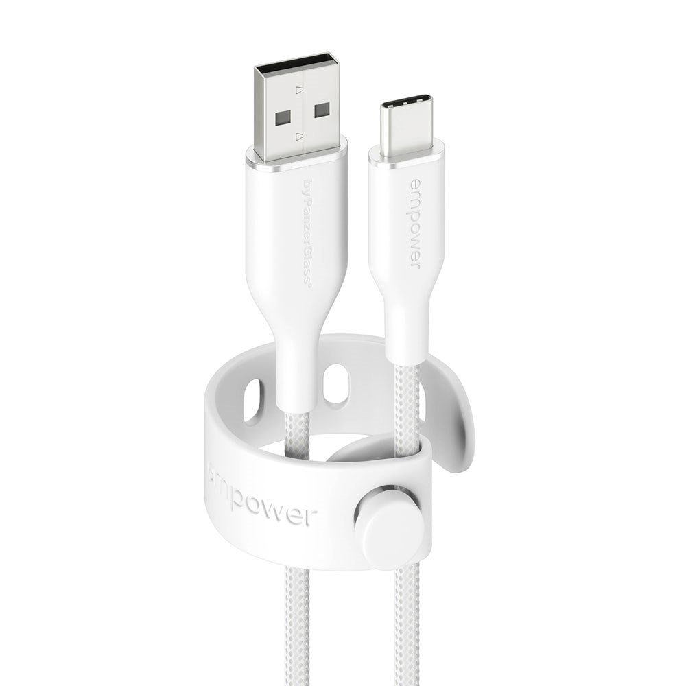 empower by PanzerGlass Racing 60W USB-A til USB-C Kabel - 1.2m - Silver White