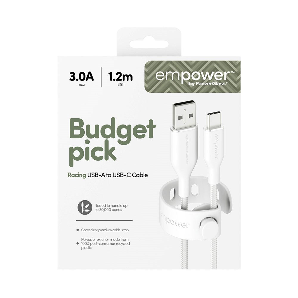empower by PanzerGlass Racing 60W USB-A til USB-C Kabel - 1.2m - Silver White