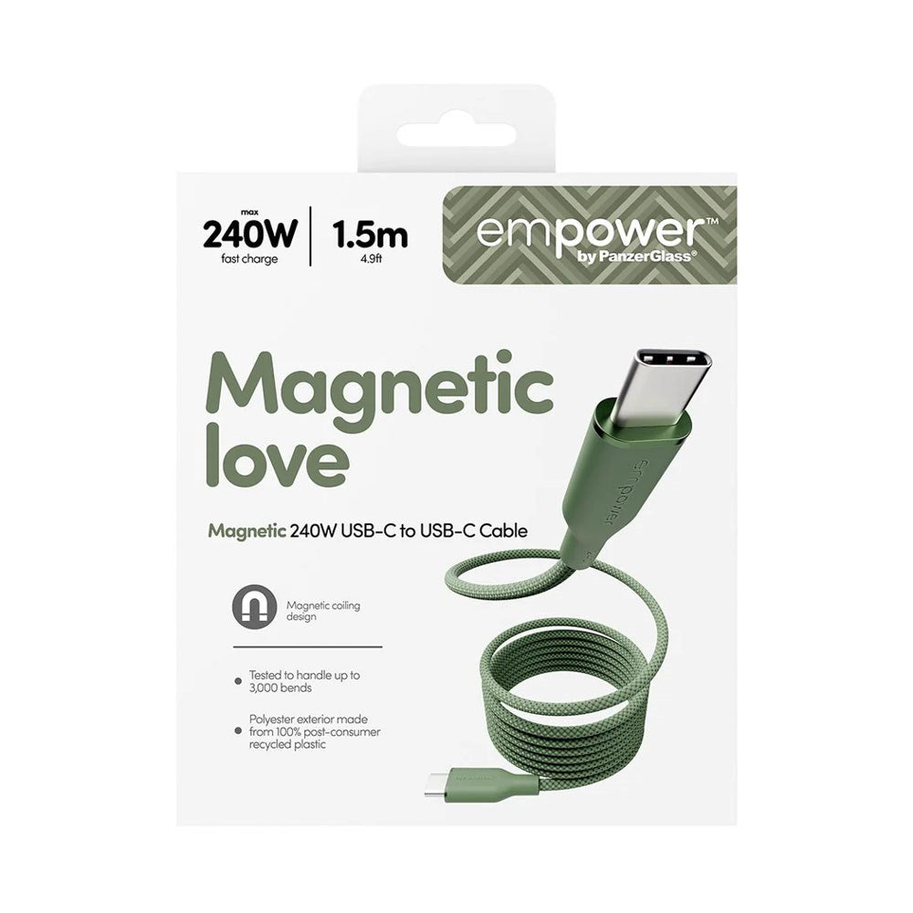 empower by PanzerGlass Magnetic 240W USB-C til USB-C Kabel - 1.5m - Sage