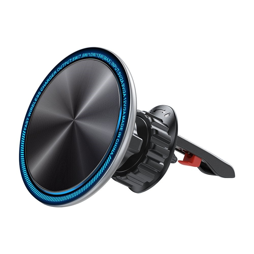 Joyroom Magnetisk Mobilholder m. Led & 15W Trådløs Opladning - Ventilationsanlæg - MagSafe Kompatibel - Sort