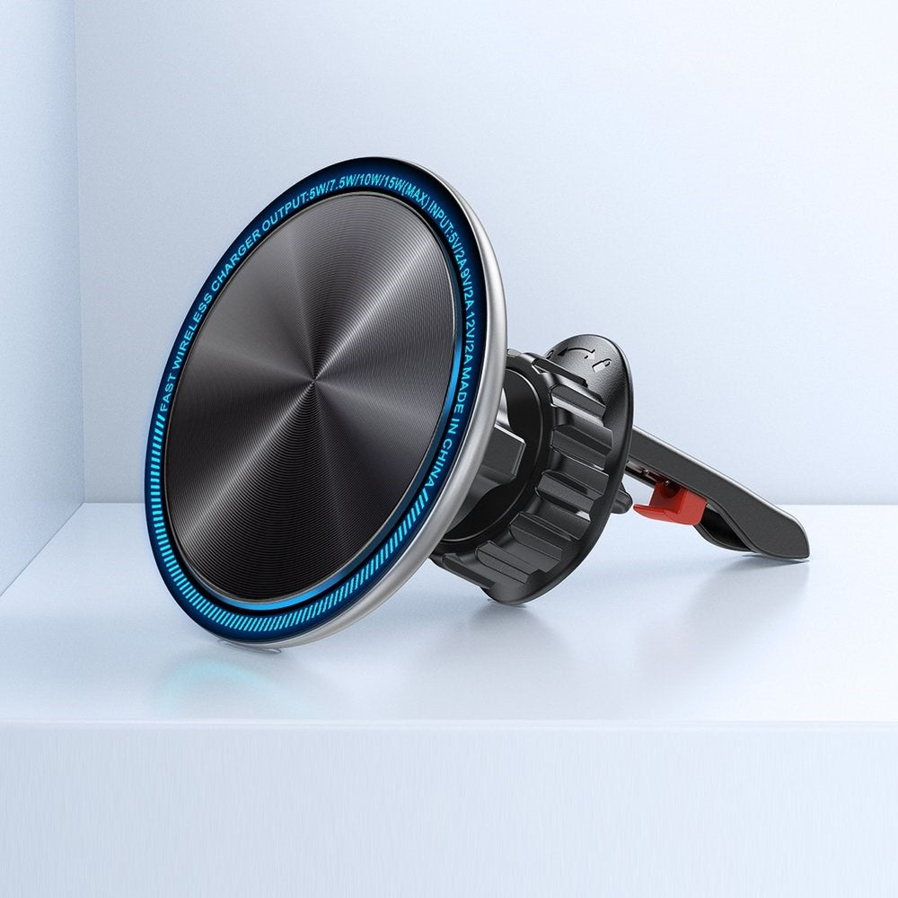 Joyroom Magnetisk Mobilholder m. Led & 15W Trådløs Opladning - Ventilationsanlæg - MagSafe Kompatibel - Sort