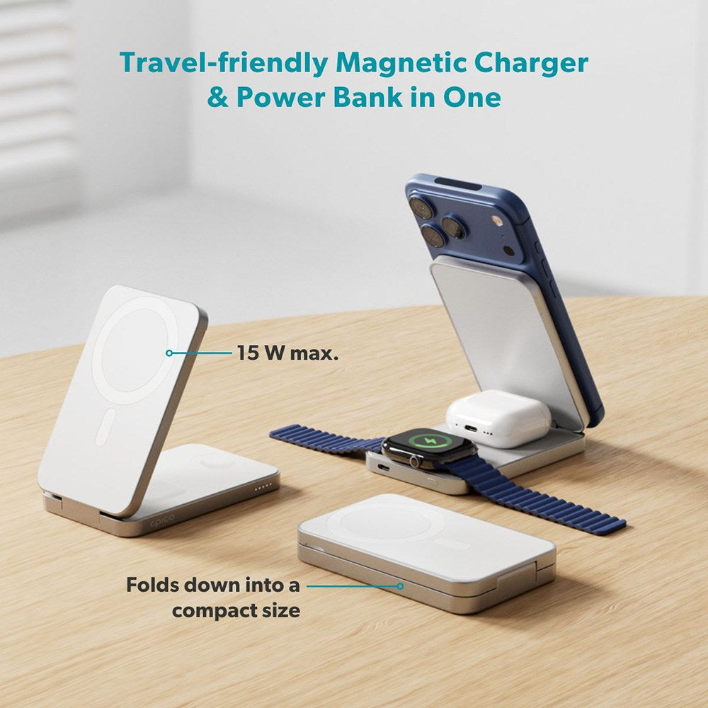 Epico 8000mAh Trådløs Powerbank m. Standerfunktion - Hvid