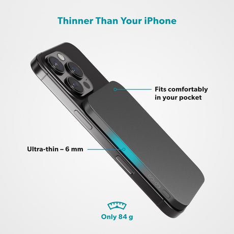 Epico 10W UltraPack EM31 Slim Alu Mag+ 3000 mAh Power Bank m. USB-C - MagSafe Kompatibel - Grå