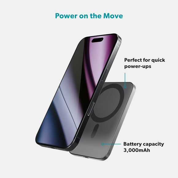 Epico 10W UltraPack EM31 Slim Alu Mag+ 3000 mAh Power Bank m. USB-C - MagSafe Kompatibel - Grå