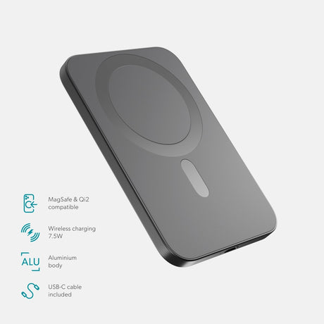 Epico 10W UltraPack EM31 Slim Alu Mag+ 3000 mAh Power Bank m. USB-C - MagSafe Kompatibel - Grå