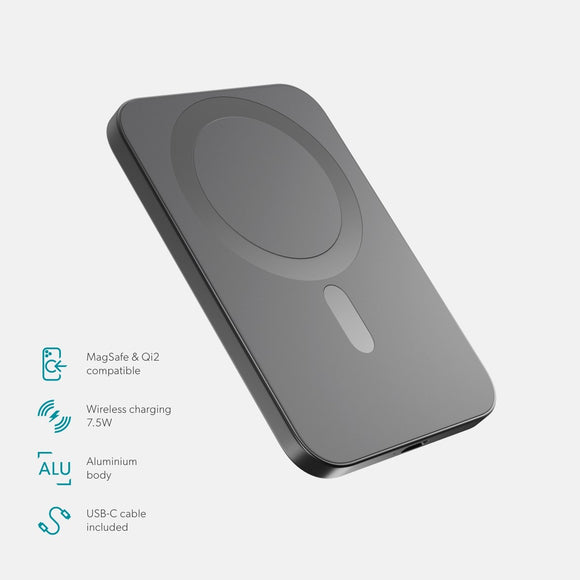 Epico 10W UltraPack EM31 Slim Alu Mag+ 3000 mAh Power Bank m. USB-C - MagSafe Kompatibel - Grå