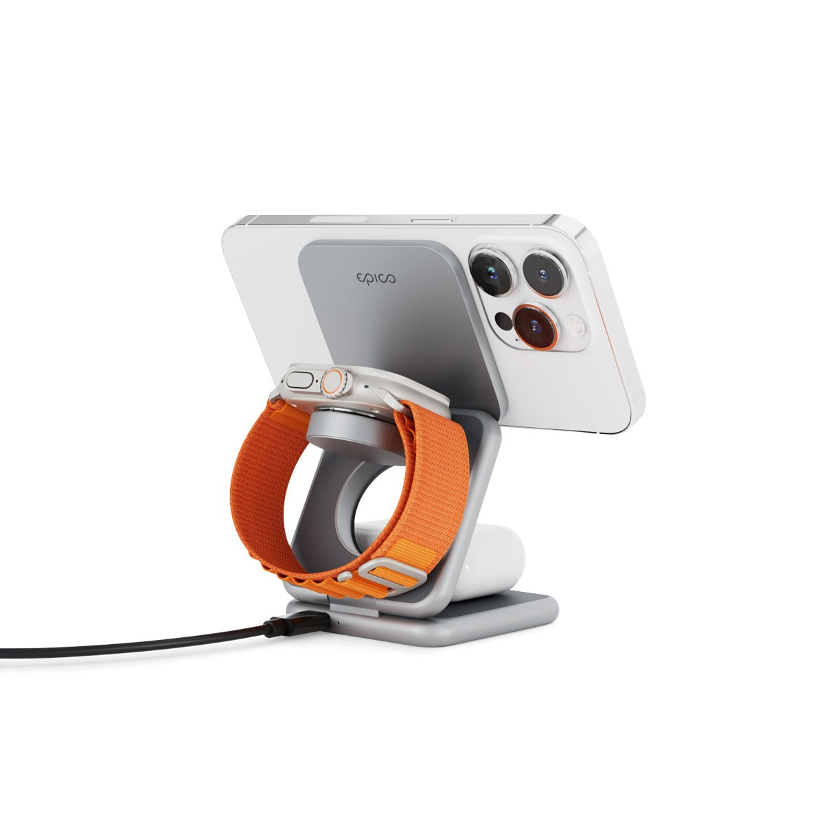 Epico Mag+ Sammenfoldelig 3-i-1 15W Trådløs Oplader m. 25W USB-C Vægoplader & USB-C Kabel - MagSafe Kompatibel - Space Grey