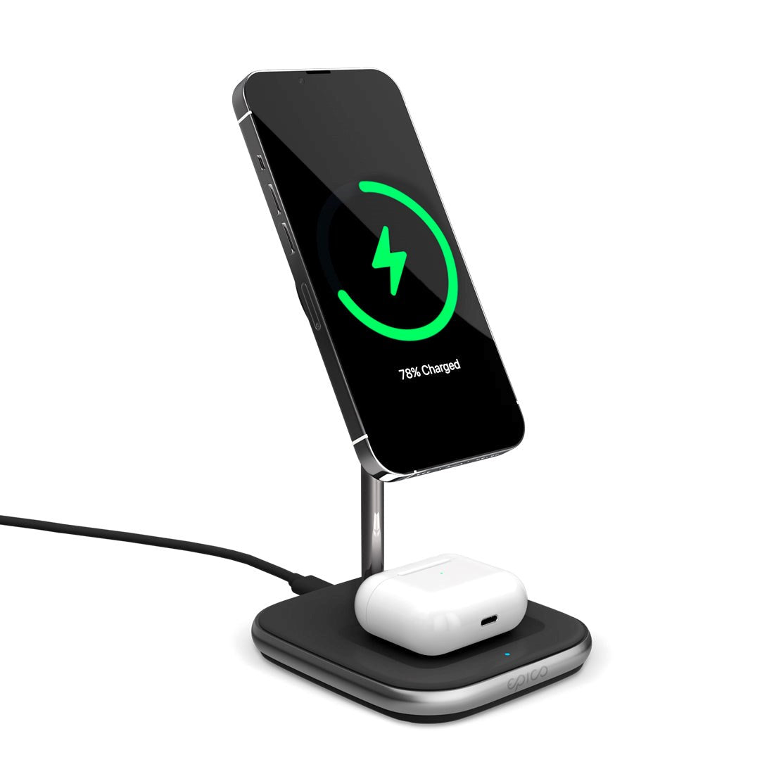 Epico Magnetisk 2-i-1 Trådløs Oplader Stand 15W m. Vægoplader PD 20W - MagSafe Kompatibel - Sort