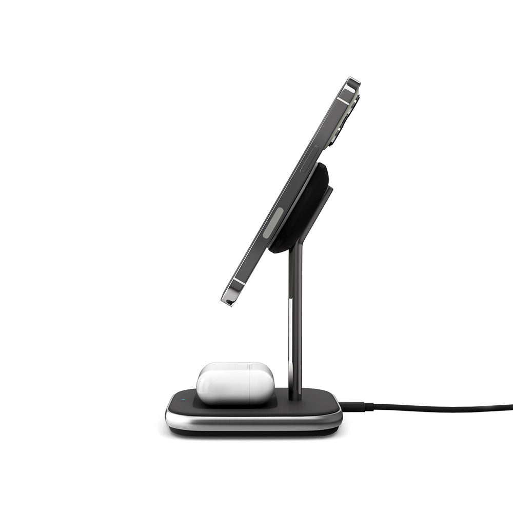 Epico Magnetisk 2-i-1 Trådløs Oplader Stand 15W m. Vægoplader PD 20W - MagSafe Kompatibel - Sort