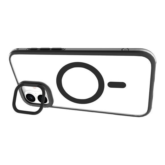 eSTUFF iPhone 16 INFINITE HELSINKI Hybrid Plastik Cover med Kickstand - MagSafe Kompatibel - Sort / Gennemsigtig
