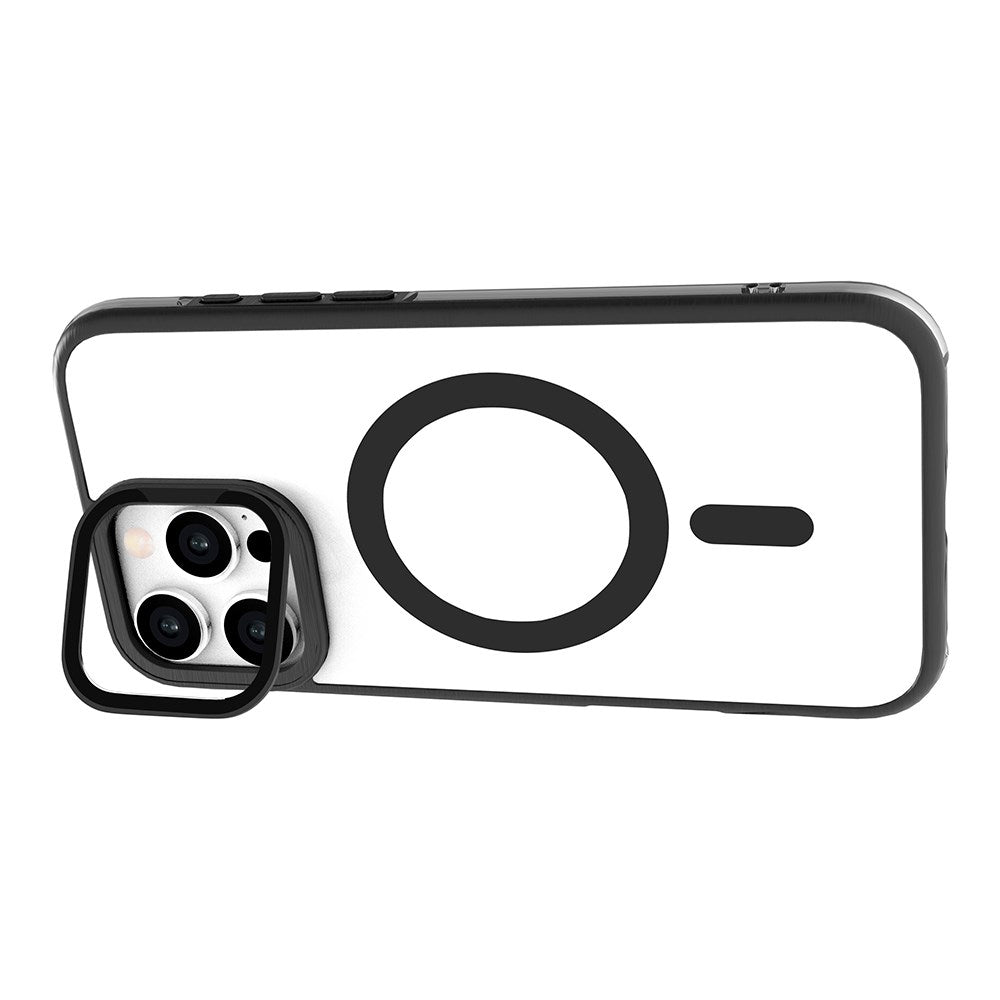 eSTUFF iPhone 16 Pro Max INFINITE HELSINKI Hybrid Plastik Cover med Kickstand - MagSafe Kompatibel - Sort / Gennemsigtig