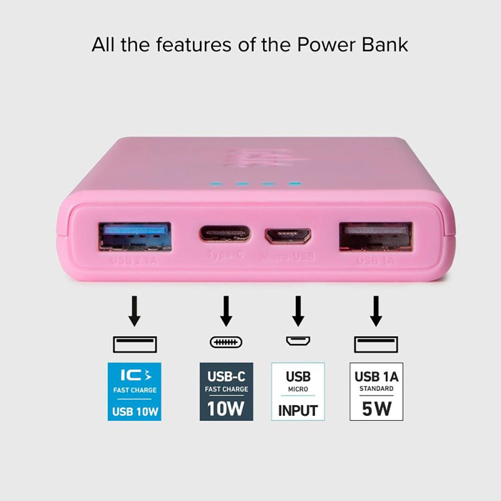 SBS Powerbank 10W m. 2x USB-A & 1x USB-C - 10.000 mAh - Pink