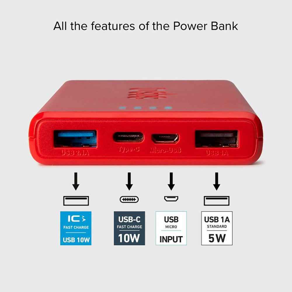 SBS Powerbank 10W m. 2x USB-A & 1x USB-C - 10.000 mAh - Rød