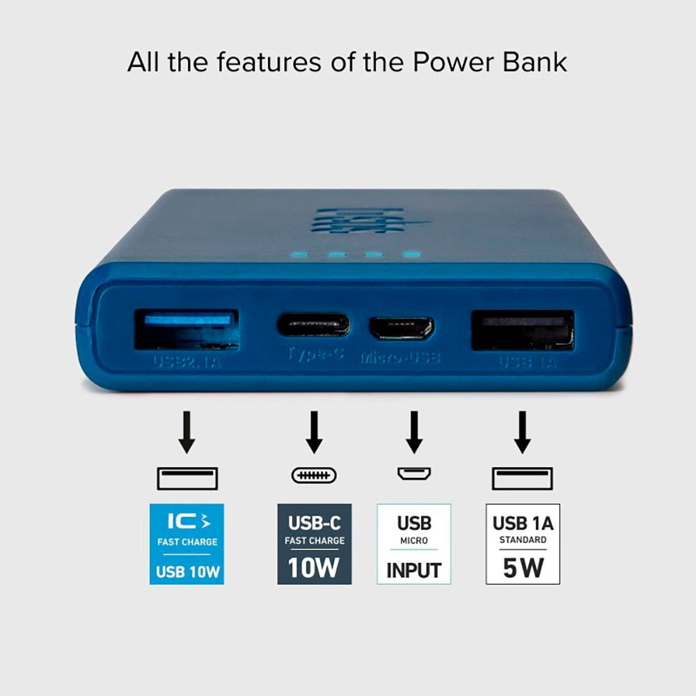 SBS Powerbank 10W m. 2x USB-A & 1x USB-C - 10.000 mAh - Blå