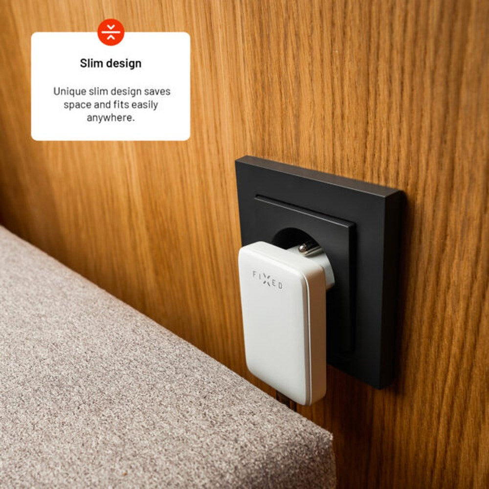 FIXED Slim 30W USB-C GaN-oplader - Vinklet - Hvid
