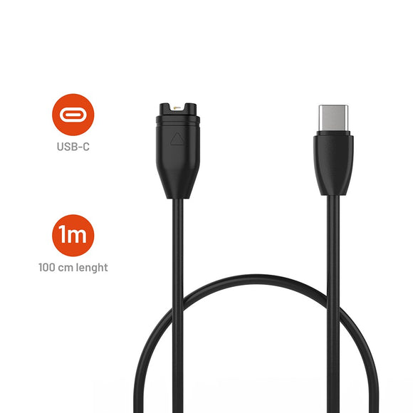 Fixed Ladekabel til Garmin Smartwatch m. USB-C - Sort
