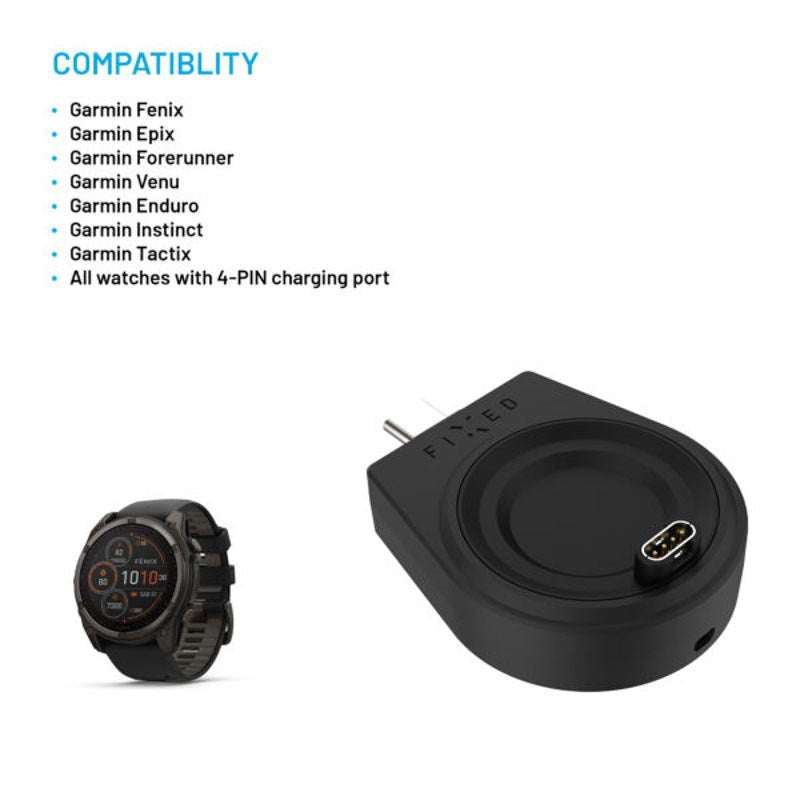 Fixed Trådløs USB-C Oplader til Garmin Smartwatch - Sort