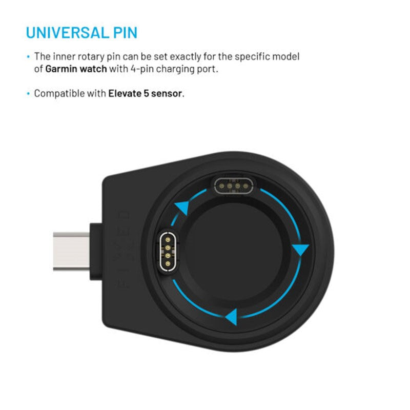 Fixed Trådløs USB-C Oplader til Garmin Smartwatch - Sort