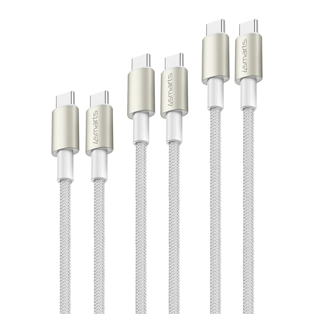 4smarts USB-C til USB-C PremiumCord 60W - 3x USB-C til USB-C Kabel m. USB-C Adapter & Forlænger - Hvid
