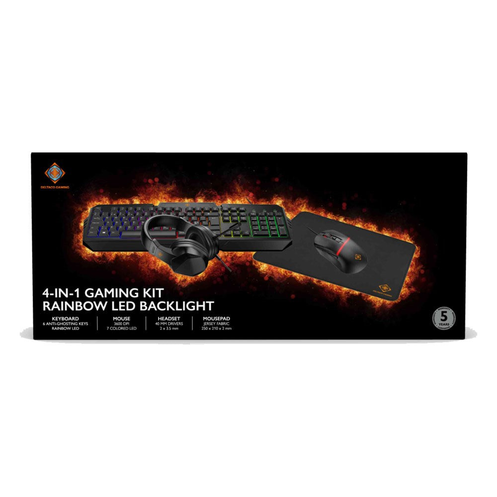 Deltaco 4-i-1 Gaming Sæt m. Headset / Tastatur / Mus / Musemåtte - Sort