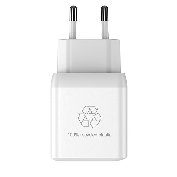 Upström Cirkulär GaN 35W Genanvendt Plastik Vægoplader m. 2 x USB-C - Hvid