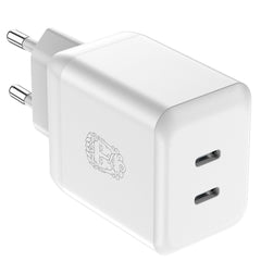 Upström Cirkulär GaN 35W Genanvendt Plastik Vægoplader m. 2 x USB-C - Hvid